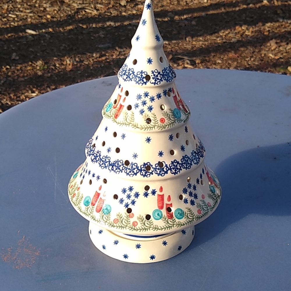 Polish pottery Christmas tree luminaria